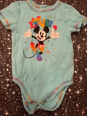 Disney Rainbow Mickey Light Blue One-Piece Bodysuit
